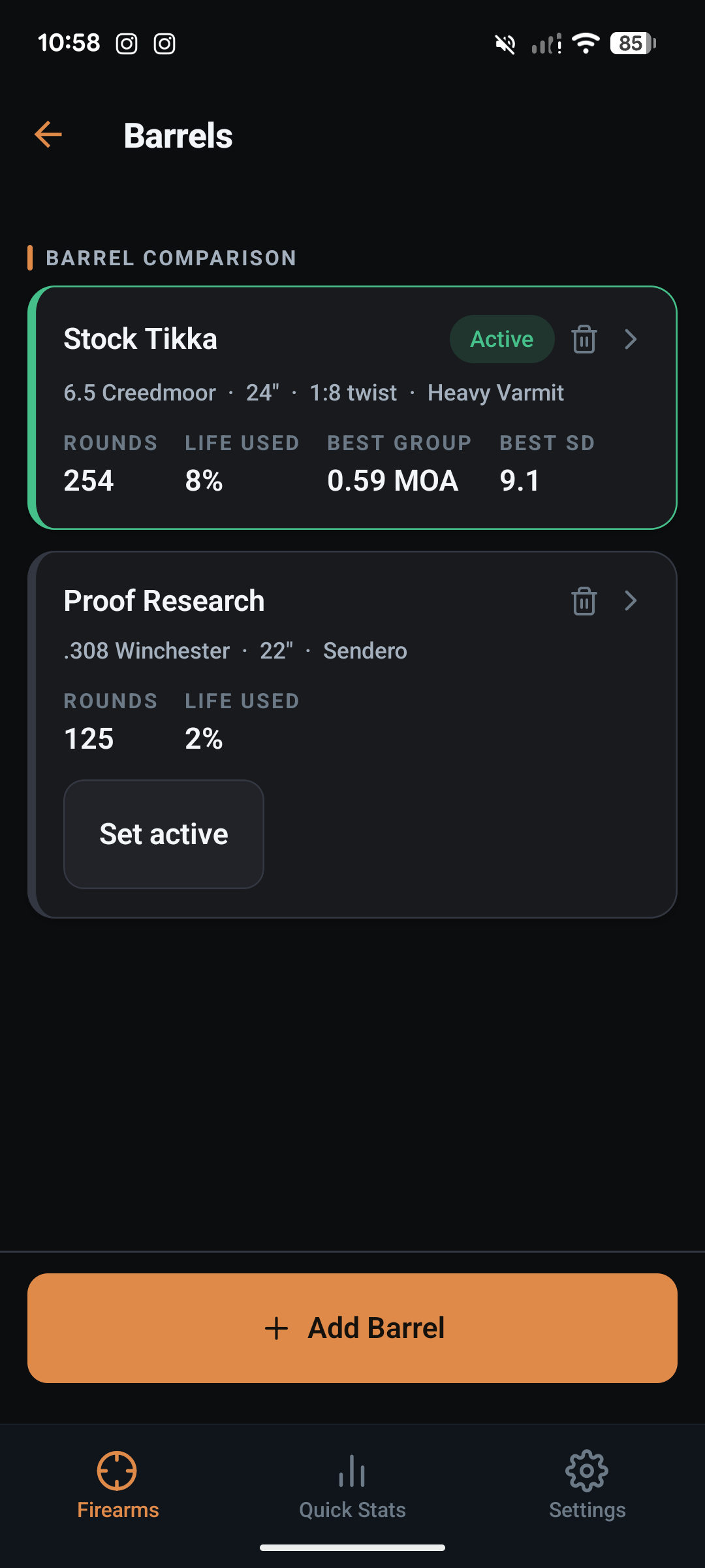 LoadNode barrel profile tracking round count from the very first shot