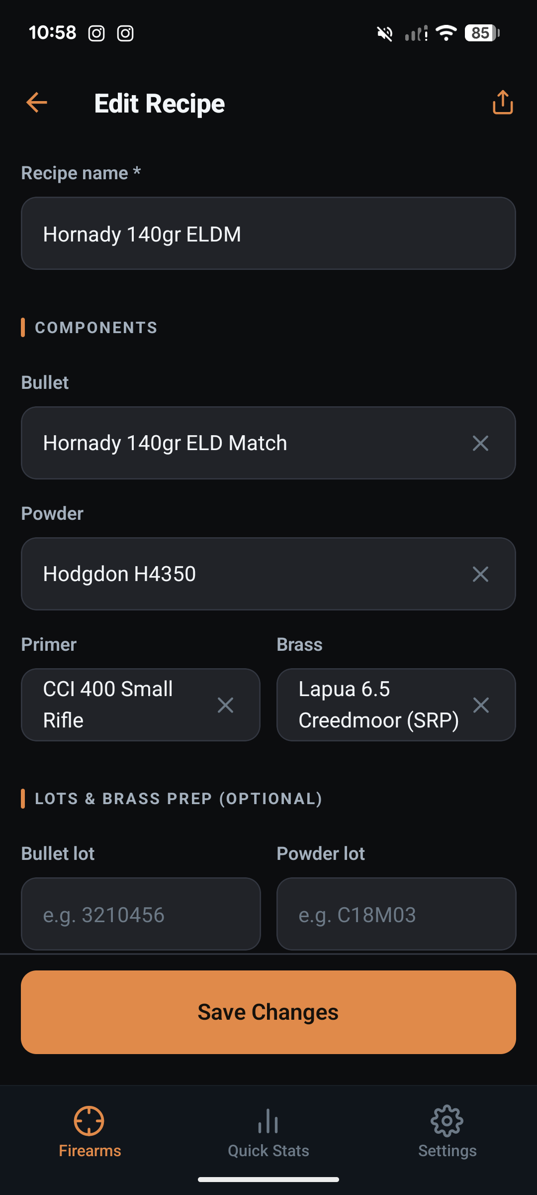 LoadNode recipe screen with primer selection