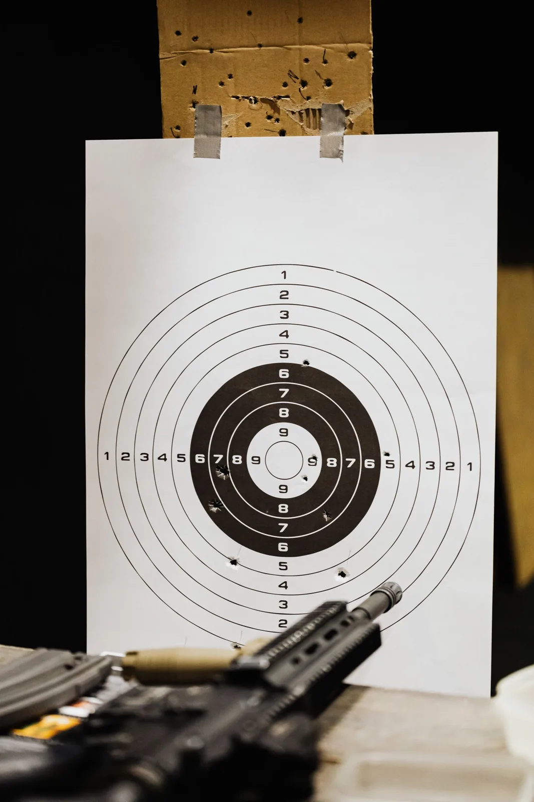 AI group analysis — a paper shooting target showing a bullet-hole group