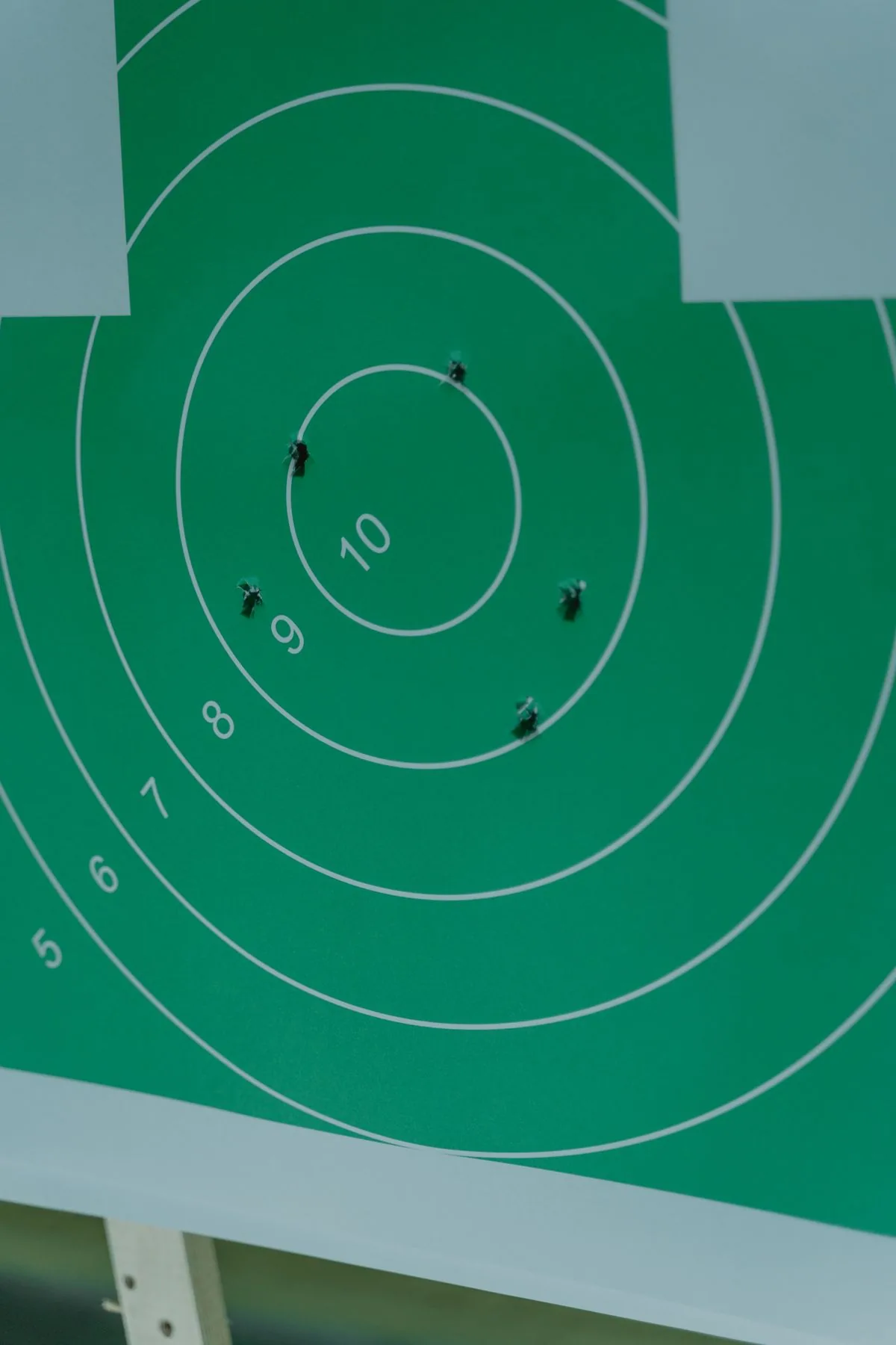 Mean radius vs group size: a target with a tight group of bullet holes near the centre